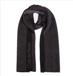 移动端：Calvin Klein 男款时尚黑灰色格纹针织围巾 77230 BLK 