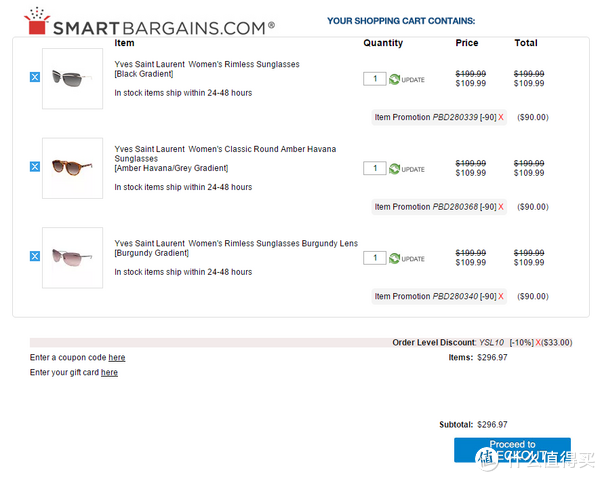 海淘券码：Smart Bargains Yves Saint Laurent 精选太阳镜