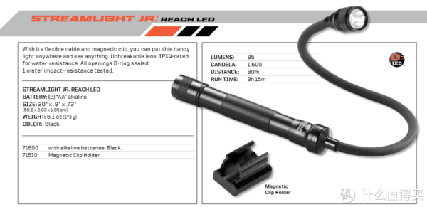 Streamlight 71600 JR Luxeon Reach Flashlight 软管工作灯