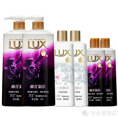 LUX 力士 精油香氛沐浴乳幽莲魅肤1L*2+180ml*2+白皙焕采350ml*2