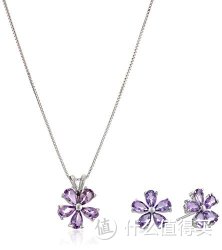 纯银 Amethyst Flower Stud  花朵耳环项链套装