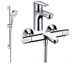 Hansgrohe 汉斯格雅 88110054 恒温浴缸龙头套装（恒温淋浴龙头+手持花洒+面盆龙头+升降杆+软管）