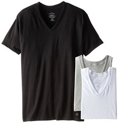 Calvin Klein Classics 纯棉V领打底T恤 3件套 黑白灰三色