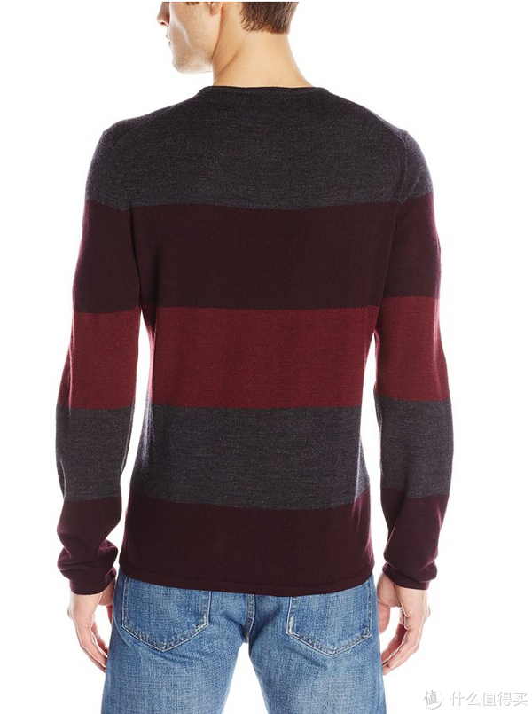 限M码：Calvin Klein Merino Striped 男款羊毛圆领毛衣