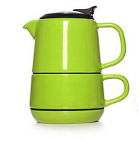 Artiart 无铅陶瓷茶壶茶杯茶托 层叠式设计 3件城堡套装 绿色