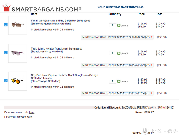 923值友专享：Smart Bargains RAY·BAN、FENDI、TOD's等 精选太阳镜