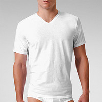 Calvin Klein 男士基础款 V领短袖T恤 打底衫 3件装-白色