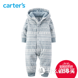 Carter's 118G025 1件式淡蓝长袖连帽连体衣 
