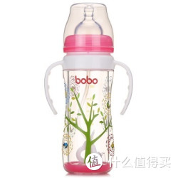 bobo 乐儿宝 新生儿专用防摔带手柄吸管配变流量奶嘴 220ml红色