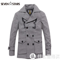 SEVENSTARS 七星 双排扣中长款修身羊毛呢风衣