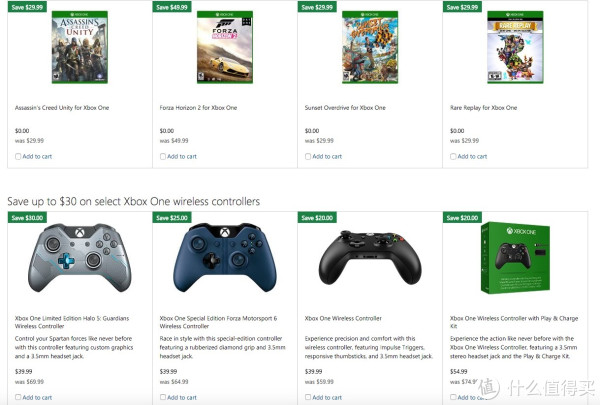 微软美国官网 Xbox One 标准版和同捆版