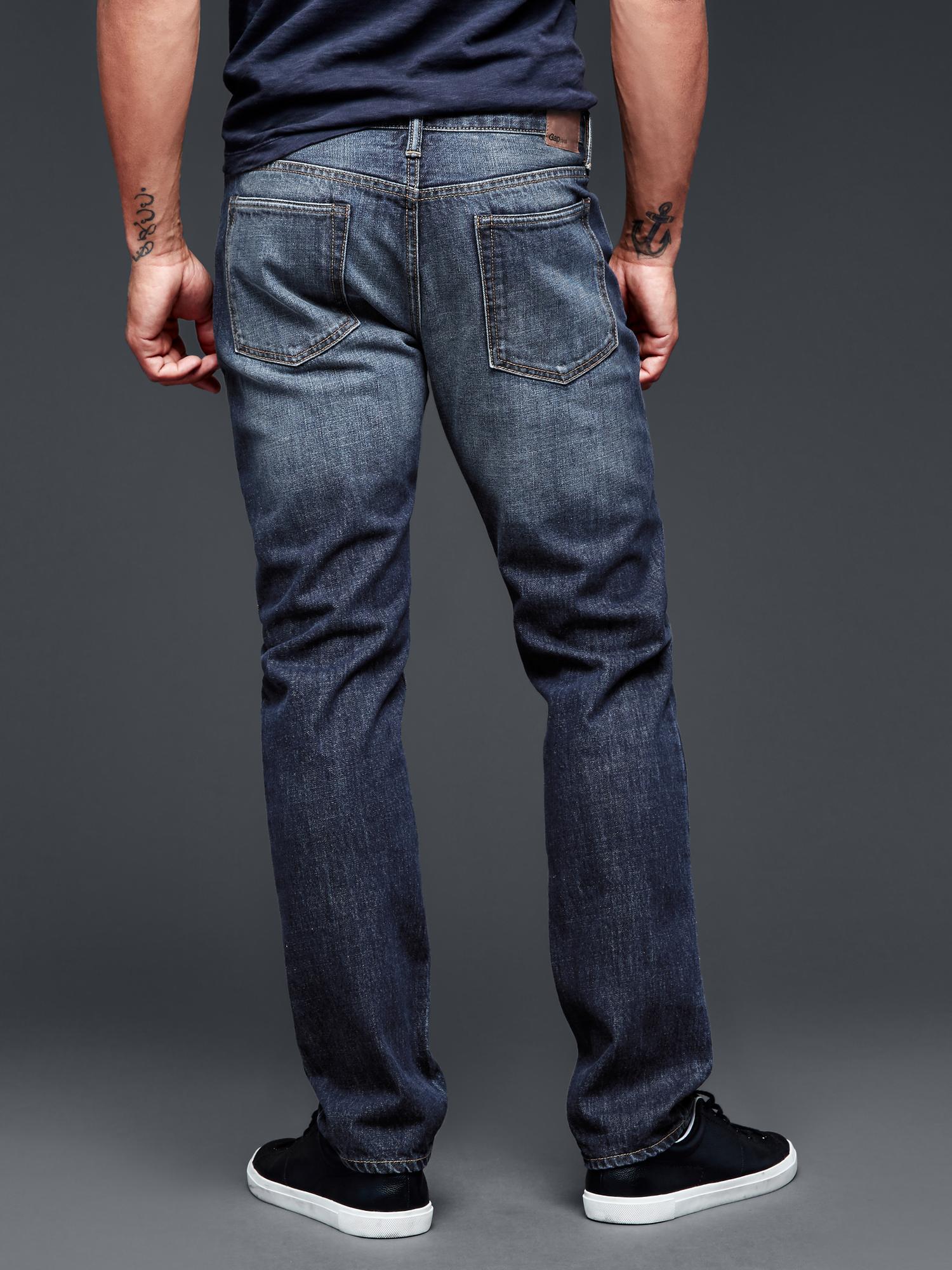 gap 盖璞 男士全棉挺括面料原色靛蓝修身水洗牛仔裤