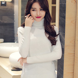 女装高领毛衣女套头加厚韩版修身纯色针织打底衫上衣