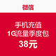 微信端：微信 手机充值 1G流量季度包（限北京移动）
