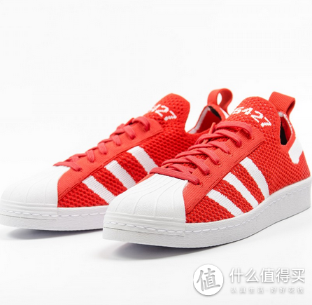 编织鞋面的贝壳头：adidas 阿迪达斯 推出 Superstar 80s Primeknit 红白配色板鞋