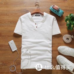 永言 棉麻纯色男士短袖