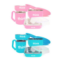 ThinkBaby 4件套不锈钢餐具套装 蓝色+粉色各1套