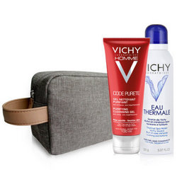 VICHY 薇姿 男士净颜控油洁面啫喱 100ml+润泉舒缓 喷雾 150ml+洗漱包