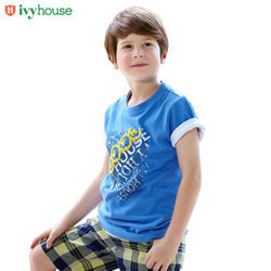 ivyhouse常春藤童装男童纯棉圆领T恤儿童夏季经典款针织上衣 水蓝色 150.