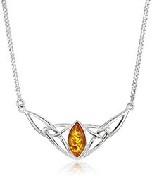 Amazon Collection Sterling Silver Celtic Love Knots Amber Necklace 项链