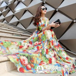 九美雪狐 水彩印花连衣裙