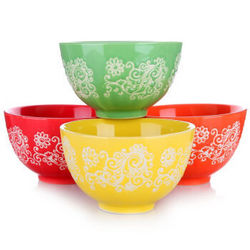 山田烧 米饭碗 陶瓷碗套装(4英寸)色釉碗创意4色小食碗(4只装)
