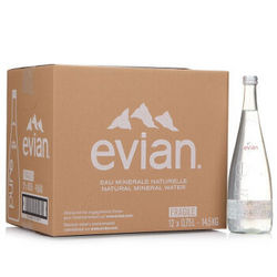 法国进口 依云（evian）天然矿泉水 750ml*12瓶 玻璃瓶装 整箱装