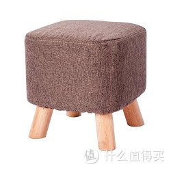 心家宜 布艺实木方型四脚矮凳 咖啡色