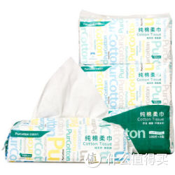 PurCotton 全棉时代 居家棉柔巾 抽纸巾湿水可用 100抽/包*6包