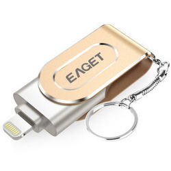 忆捷（EAGET）i80指纹加密苹果手机U盘64G美国MFI认证高速USB3.0金属iphone/ipad扩容双接口电脑两用U盘金色