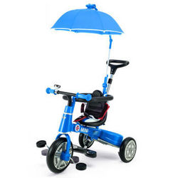 RASTAR 星辉 儿童三轮车宝宝自行车可折叠带推杆 宝马MINI授权 1-3岁10寸升级版-复古蓝--带遮阳伞+护栏配件