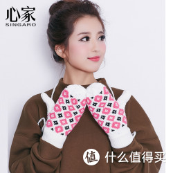 可爱连指 加绒毛线手套