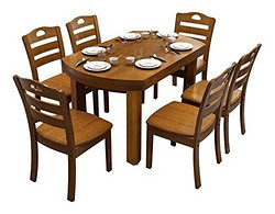 择木宜居 实木折叠餐桌套装 1桌子+6椅子