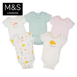 5件装M&S/马莎童装女婴儿0至3岁多样短袖连体衣 T784975 !
