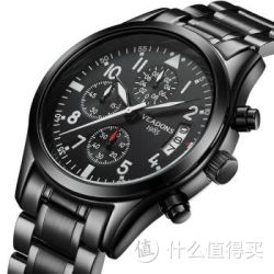 【抢！限时低价】威顿（VEADONS）男士手表 时尚三眼计时多功能防水精钢手表男 黑壳黑面钢带