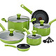 中亚prime会员：T-fal C968SE Excite Nonstick Dishwasher Safe / Oven Safe PFOA Free Cookware Set, 14-Piece, Green