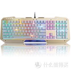 富勒（Fuhlen）SM690 铝合金多色背光 游戏机械键盘 金色 青轴