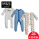 M&S 马莎 3件装 童装男婴0至3岁男孩小汽车连体衣 T787137