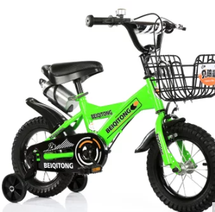 贝琦童 儿童自行车 16寸 C款豪华荧光绿+铁筐+礼包  